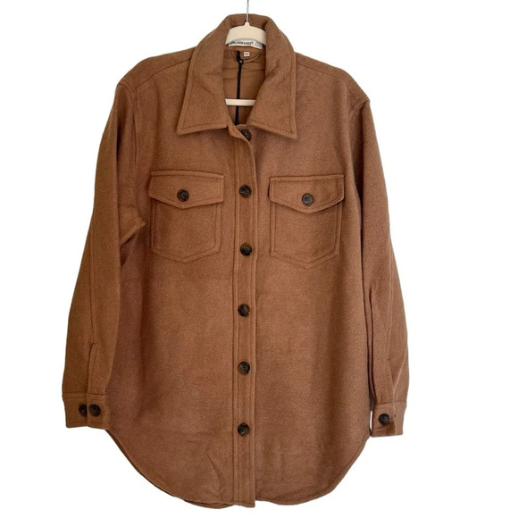 BlankNYC Women’s Classic Wool Shirt Jacket Camel Large NWT Fall Cozy Minimalist - Picture 1 of 6